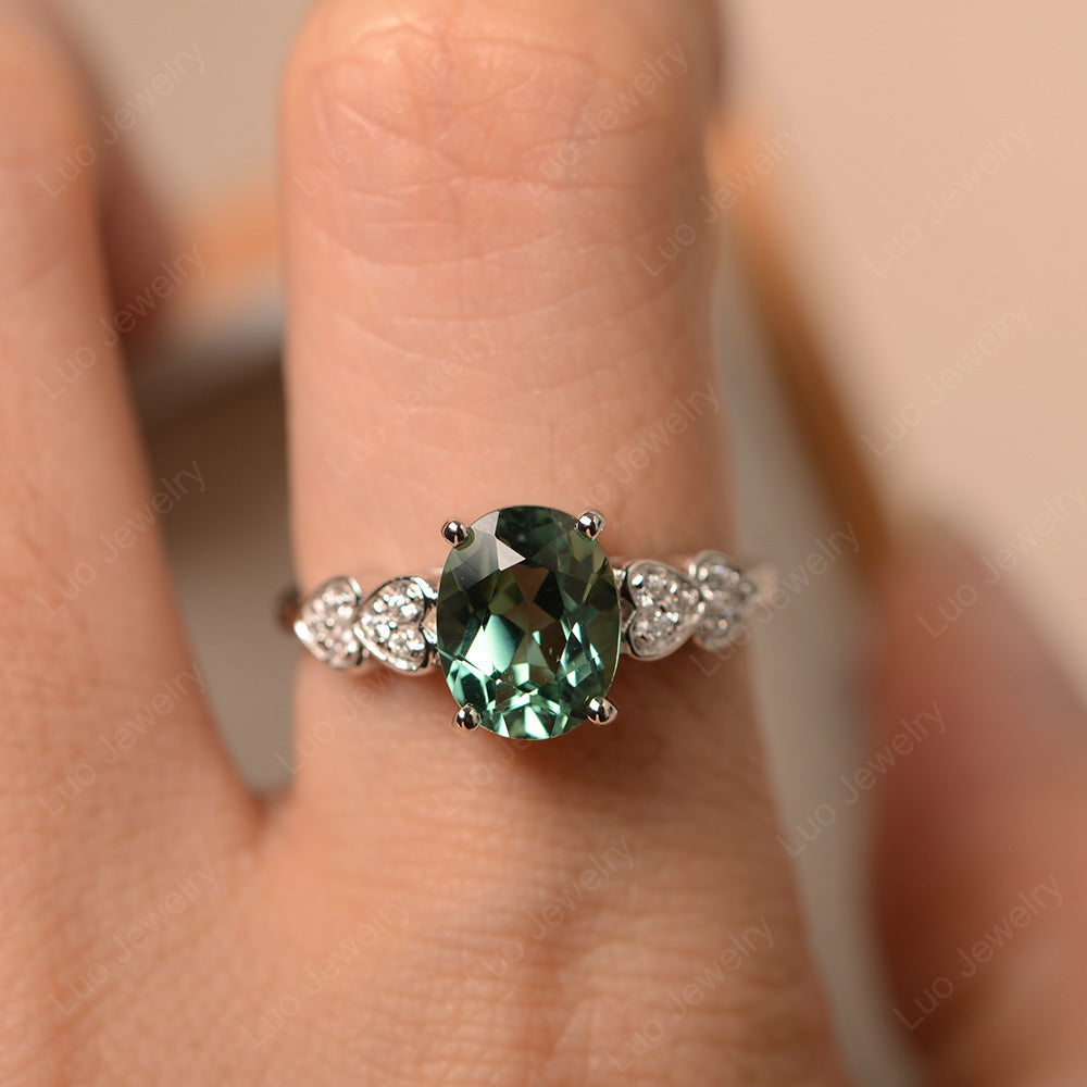 Oval Cut Green Sapphire Engagement Rose Gold Ring - LUO Jewelry