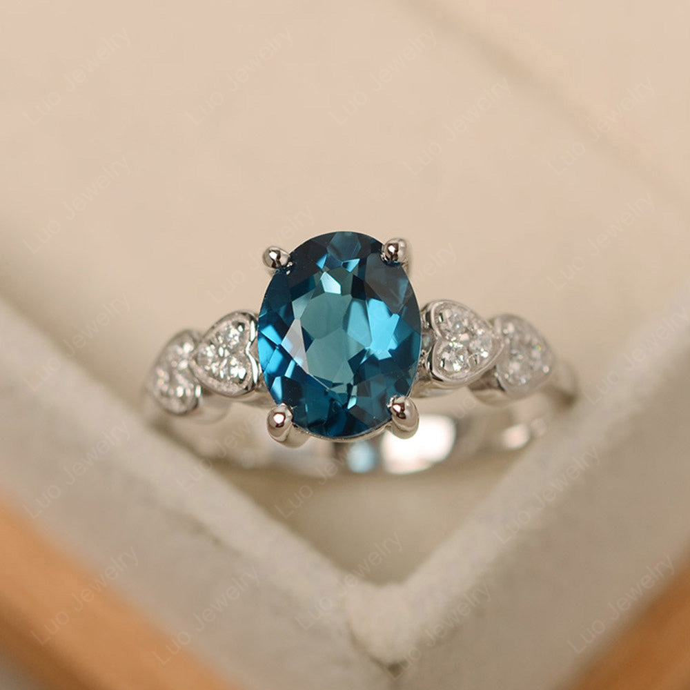 Oval Cut London Blue Topaz Engagement Rose Gold Ring - LUO Jewelry