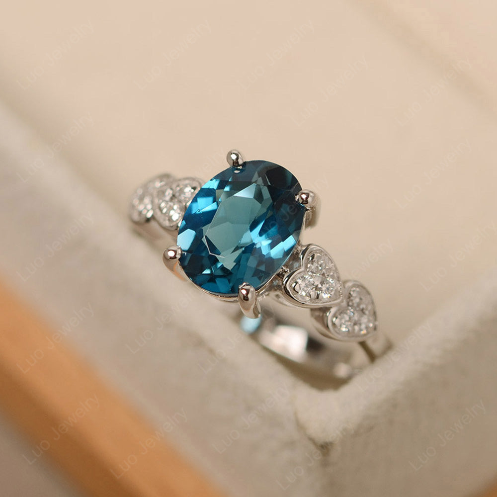 Oval Cut London Blue Topaz Engagement Rose Gold Ring - LUO Jewelry