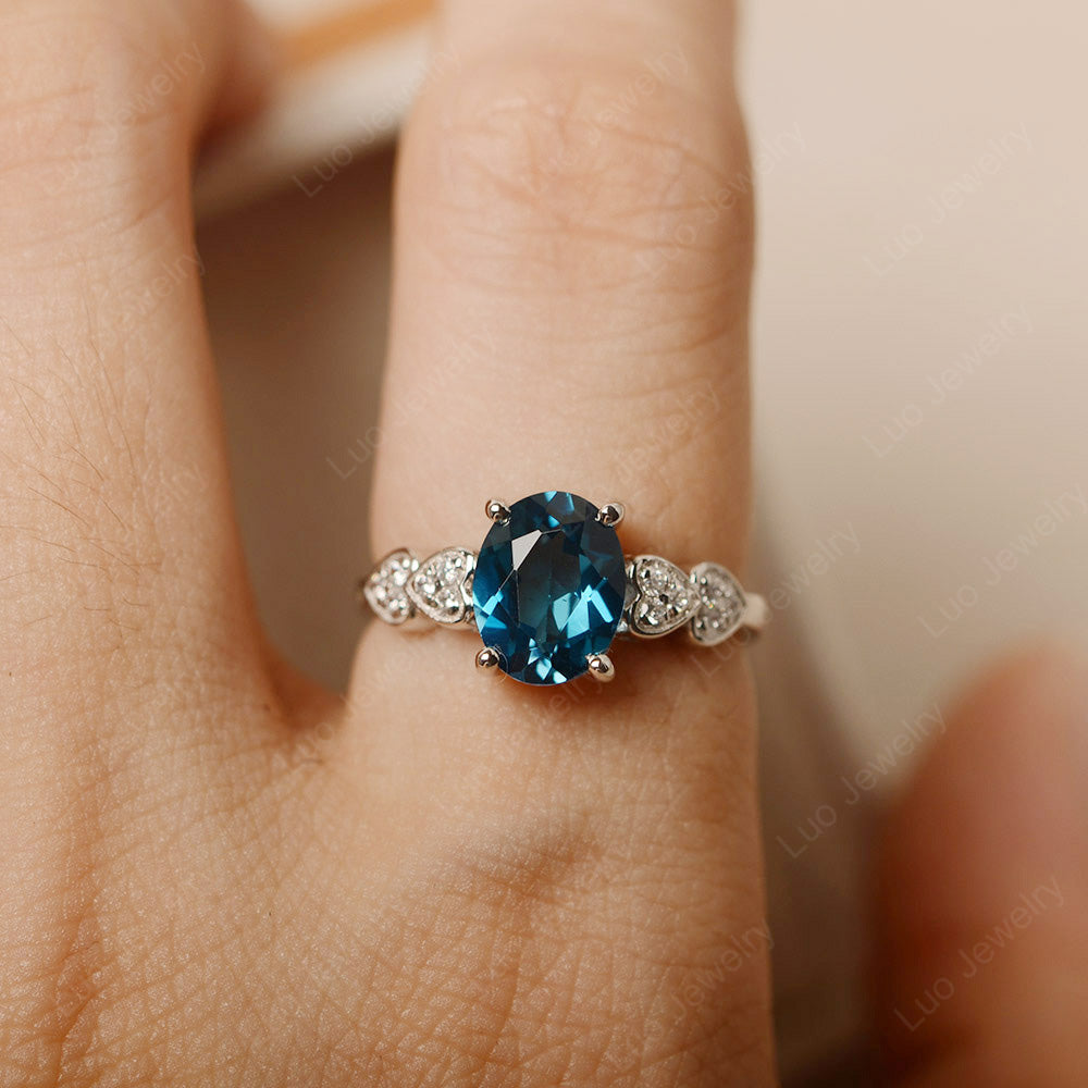 Oval Cut London Blue Topaz Engagement Rose Gold Ring - LUO Jewelry
