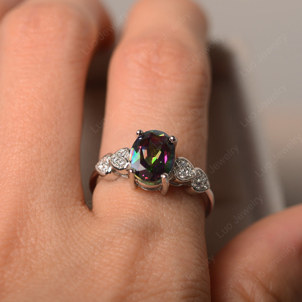 Oval Cut Mystic Topaz Engagement Rose Gold Ring - LUO Jewelry