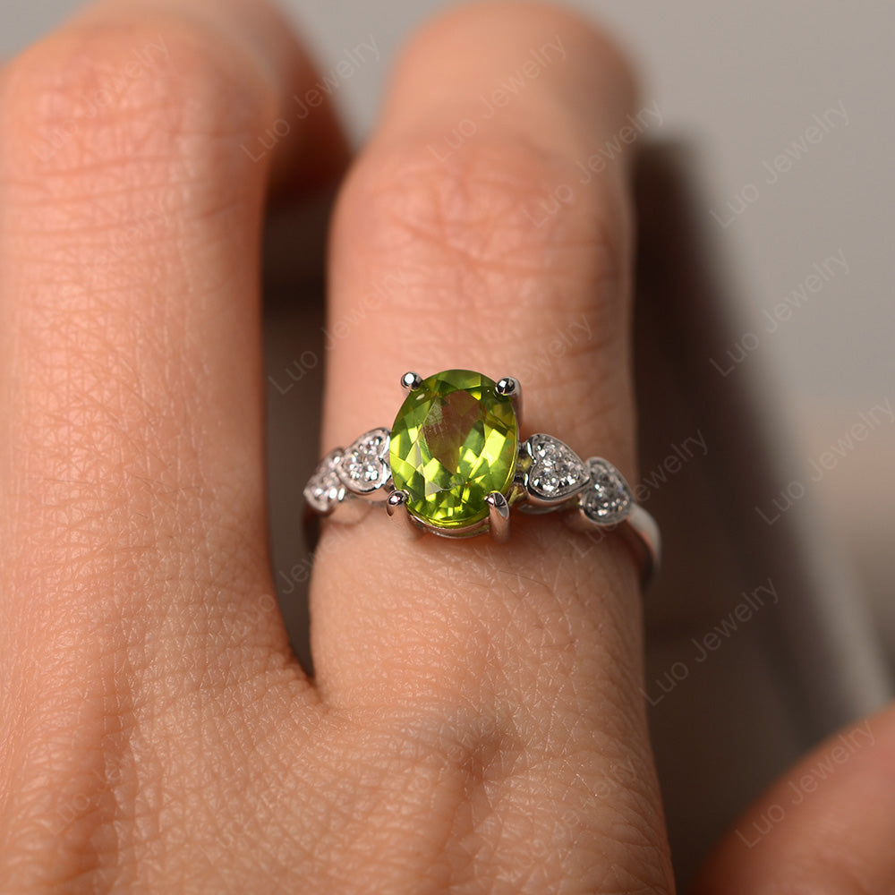 Oval Cut Peridot Engagement Rose Gold Ring - LUO Jewelry