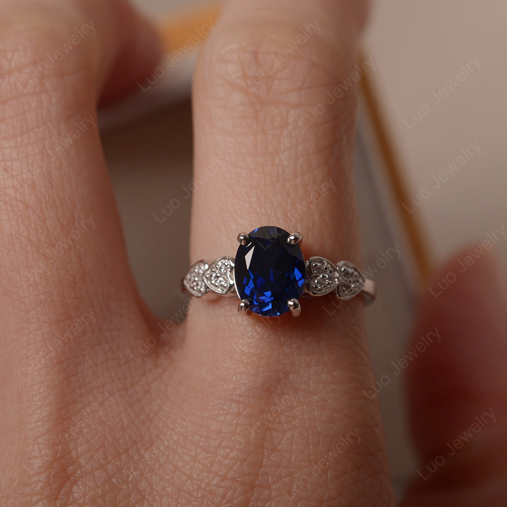 Oval Cut Lab Sapphire Engagement Rose Gold Ring - LUO Jewelry
