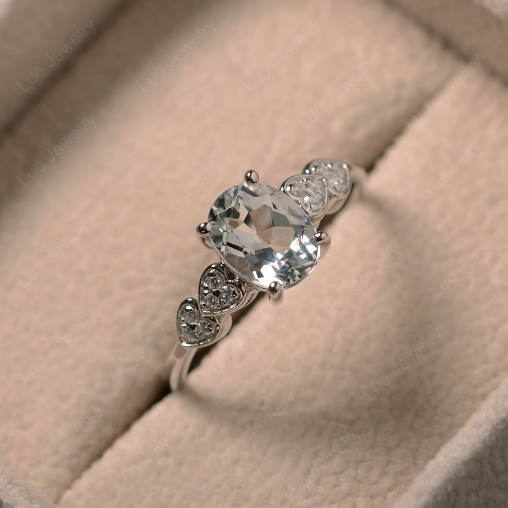Oval Cut White Topaz Engagement Rose Gold Ring - LUO Jewelry