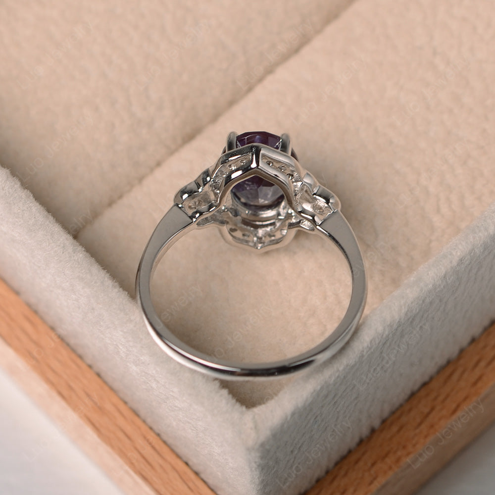 Oval Alexandrite Halo Engagement Art Deco Ring - LUO Jewelry
