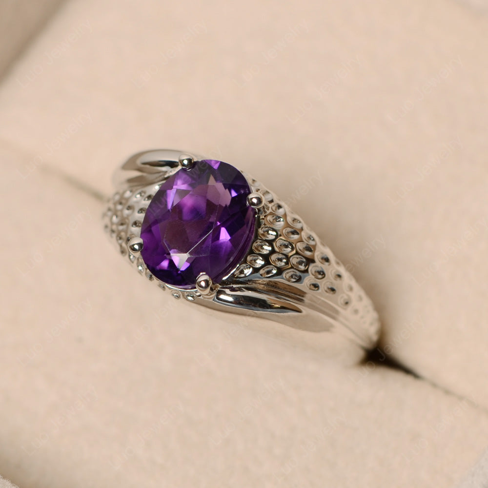 Mens Amethyst Ring Oval Cut Solitaire Ring - LUO Jewelry