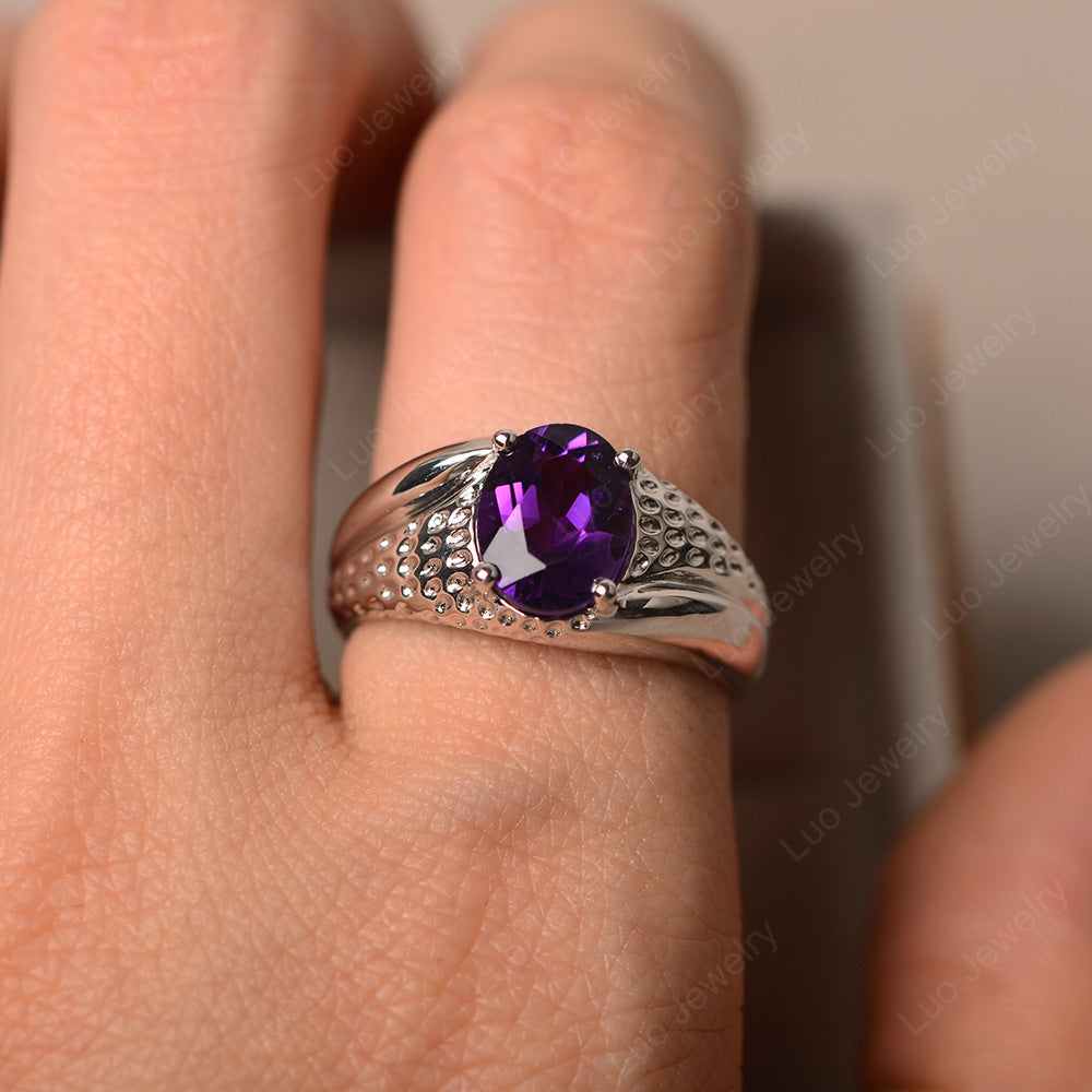 Mens Amethyst Ring Oval Cut Solitaire Ring - LUO Jewelry