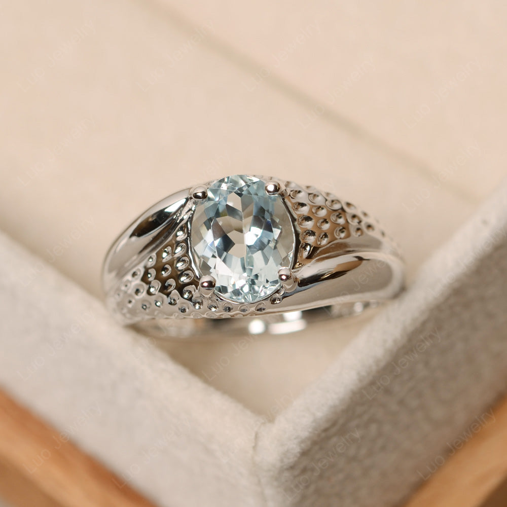 Mens Aquamarine Ring Oval Cut Solitaire Ring - LUO Jewelry