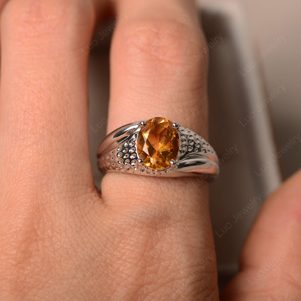 Mens Citrine Ring Oval Cut Solitaire Ring - LUO Jewelry