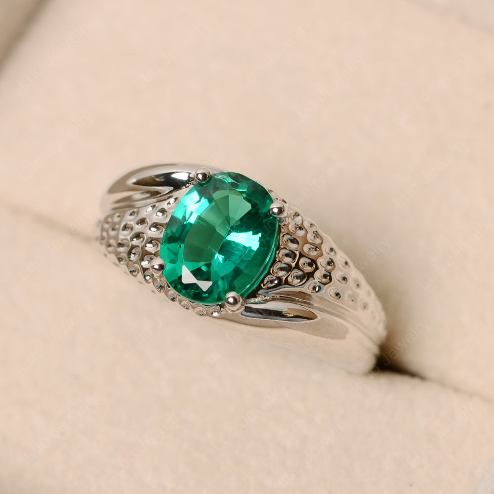 Mens Lab Emerald Ring Oval Cut Solitaire Ring - LUO Jewelry