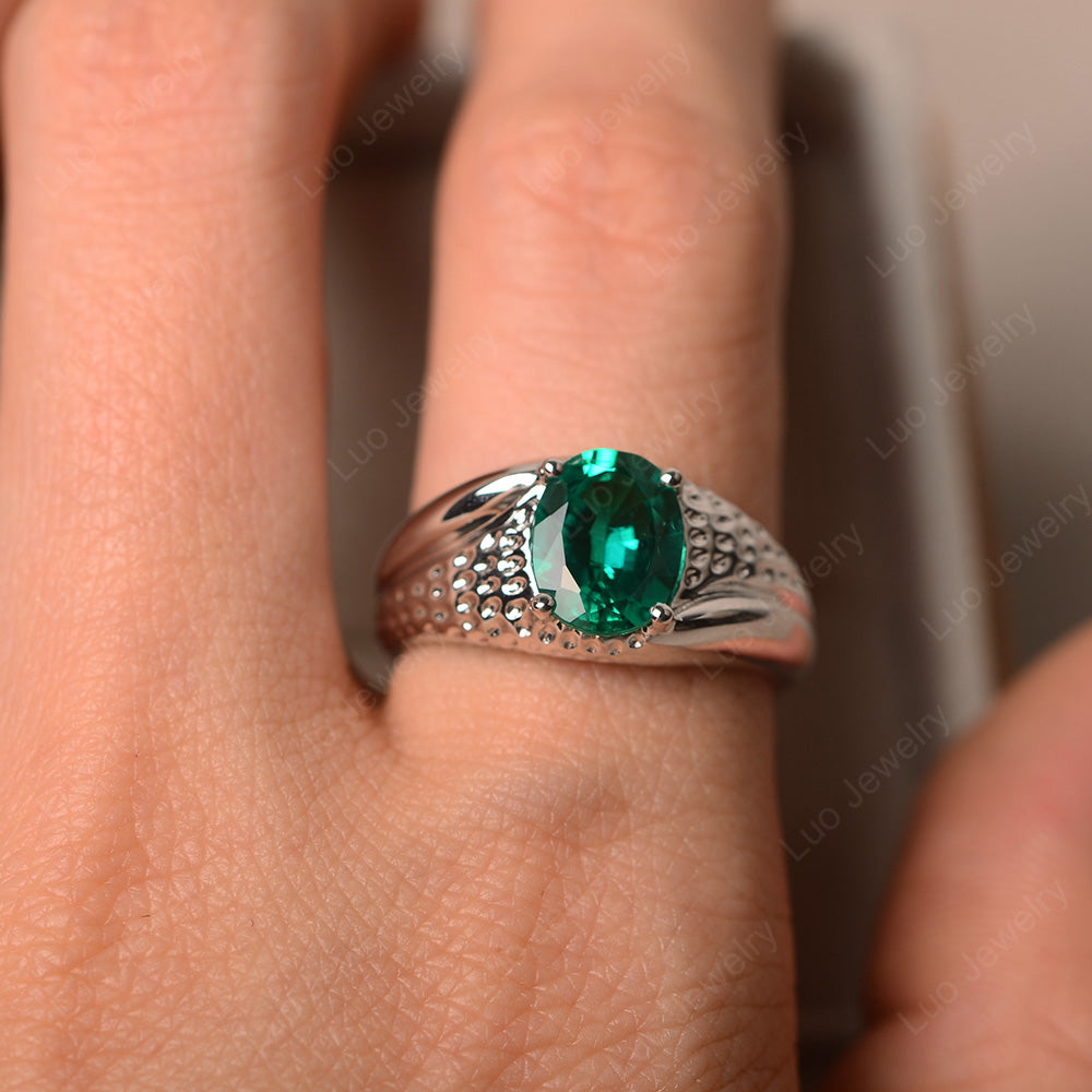 Mens Lab Emerald Ring Oval Cut Solitaire Ring - LUO Jewelry