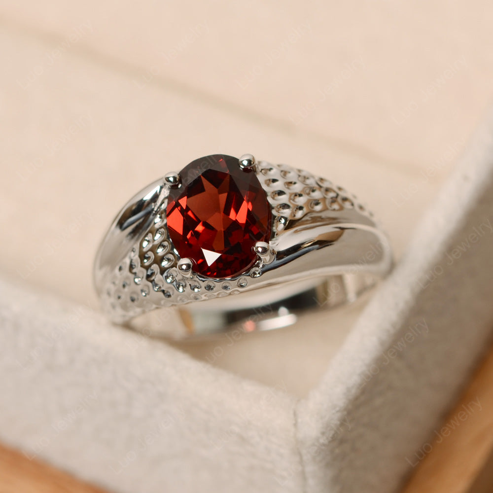 Mens Garnet Ring Oval Cut Solitaire Ring - LUO Jewelry