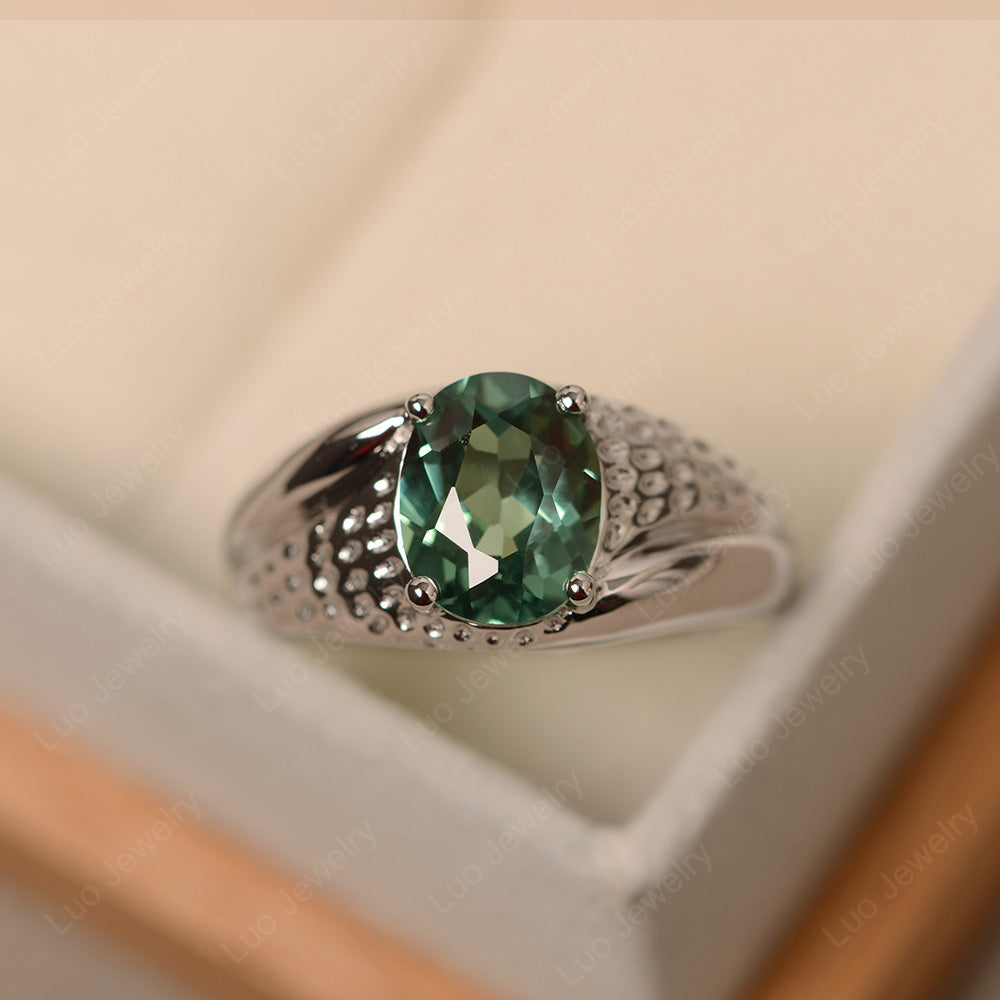 Mens Green Sapphire Ring Oval Cut Solitaire Ring - LUO Jewelry