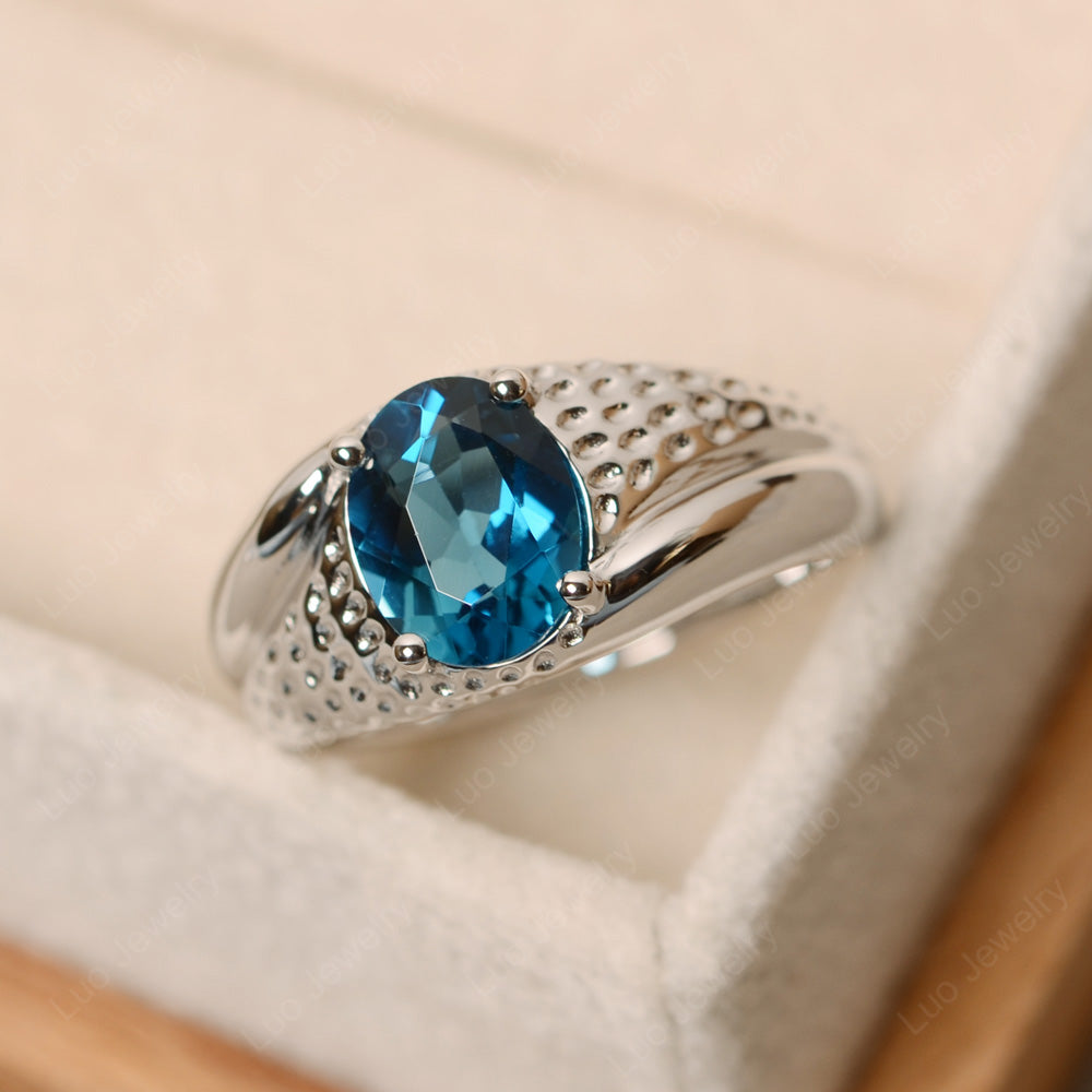 Mens London Blue Topaz Ring Oval Cut Solitaire Ring - LUO Jewelry
