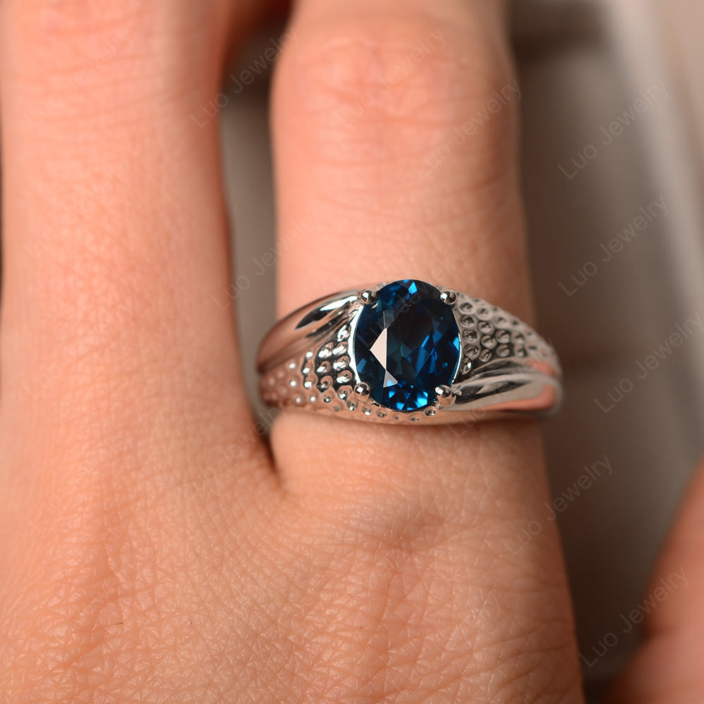 Mens London Blue Topaz Ring Oval Cut Solitaire Ring - LUO Jewelry