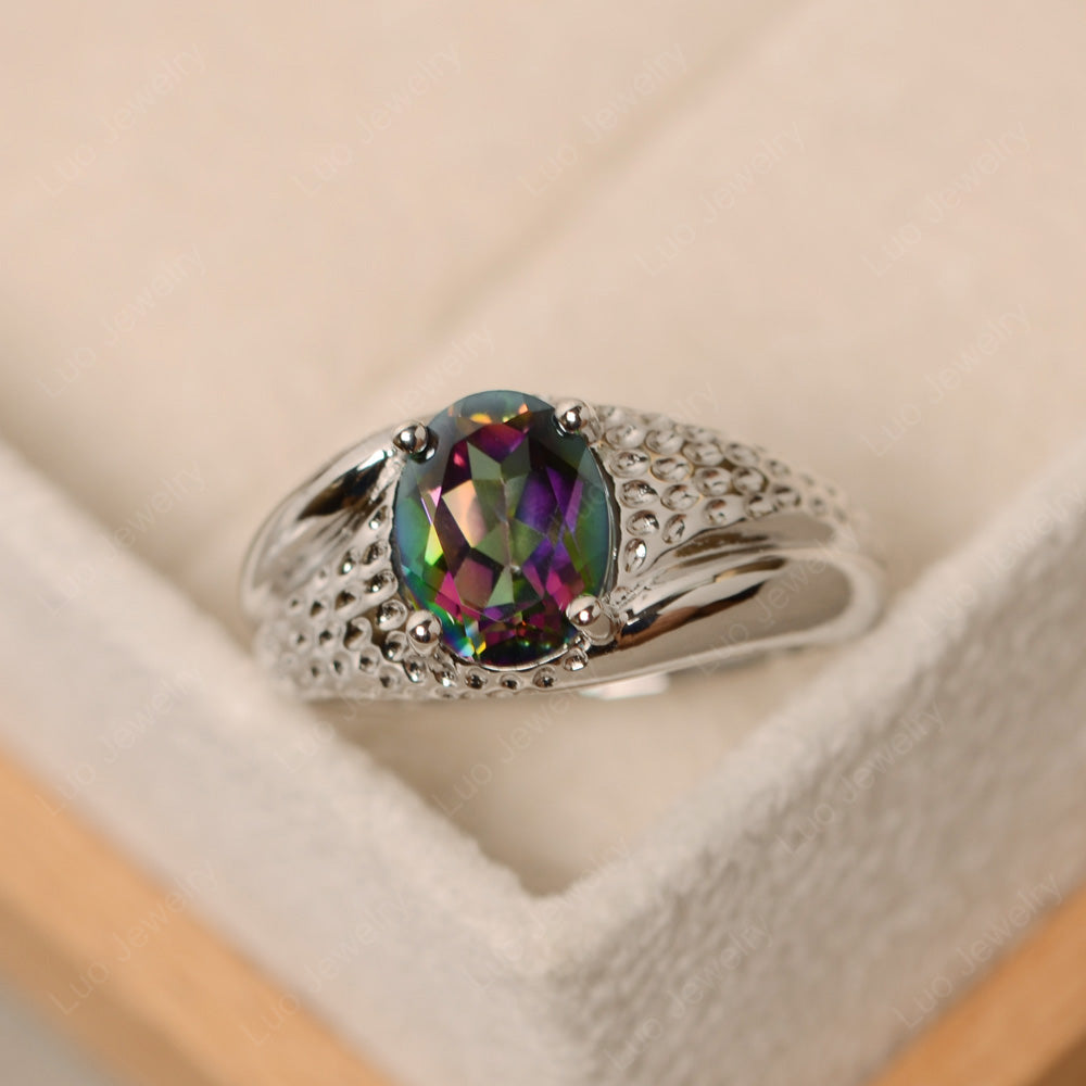 Mens Mystic Topaz Ring Oval Cut Solitaire Ring - LUO Jewelry