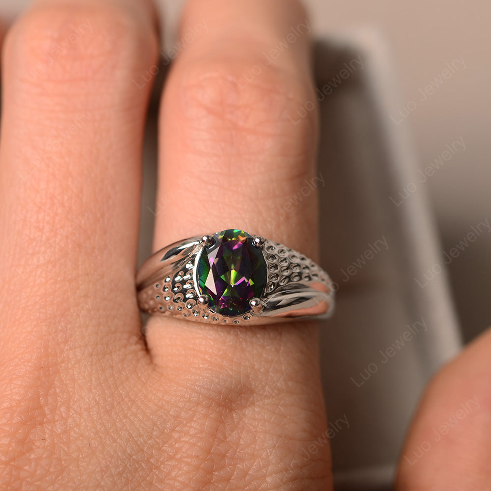 Mens Mystic Topaz Ring Oval Cut Solitaire Ring - LUO Jewelry