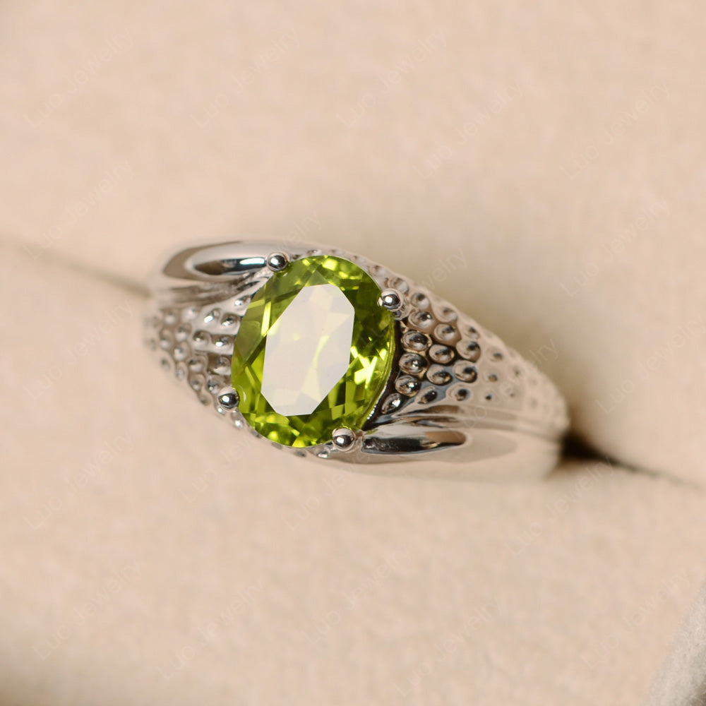 Mens Peridot Ring Oval Cut Solitaire Ring - LUO Jewelry
