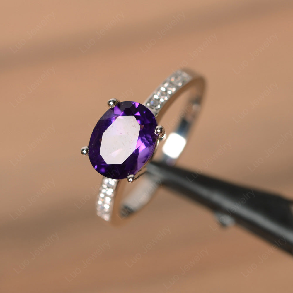 Oval Cut East West Amethyst Wedding Ring - LUO Jewelry