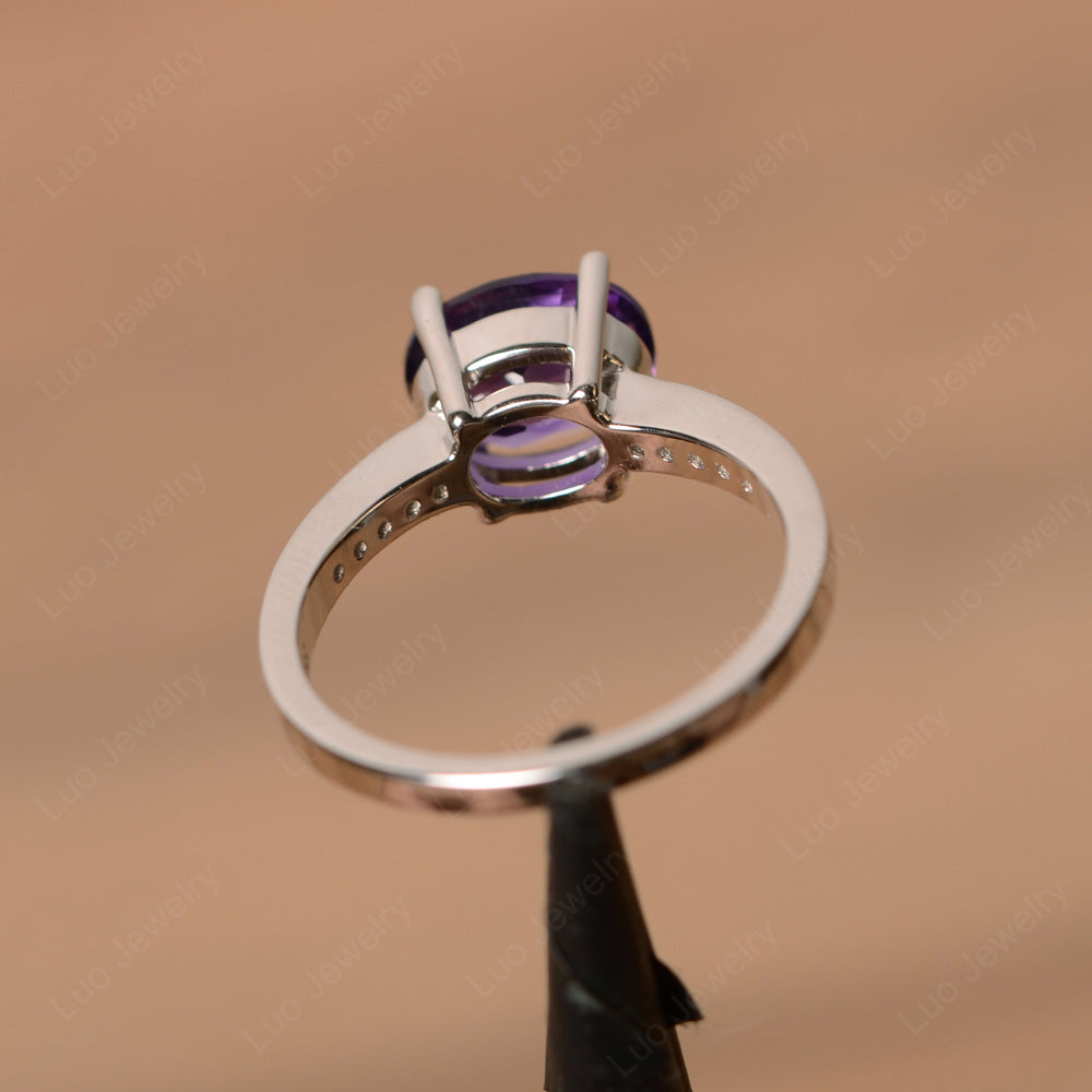 Oval Cut East West Amethyst Wedding Ring - LUO Jewelry