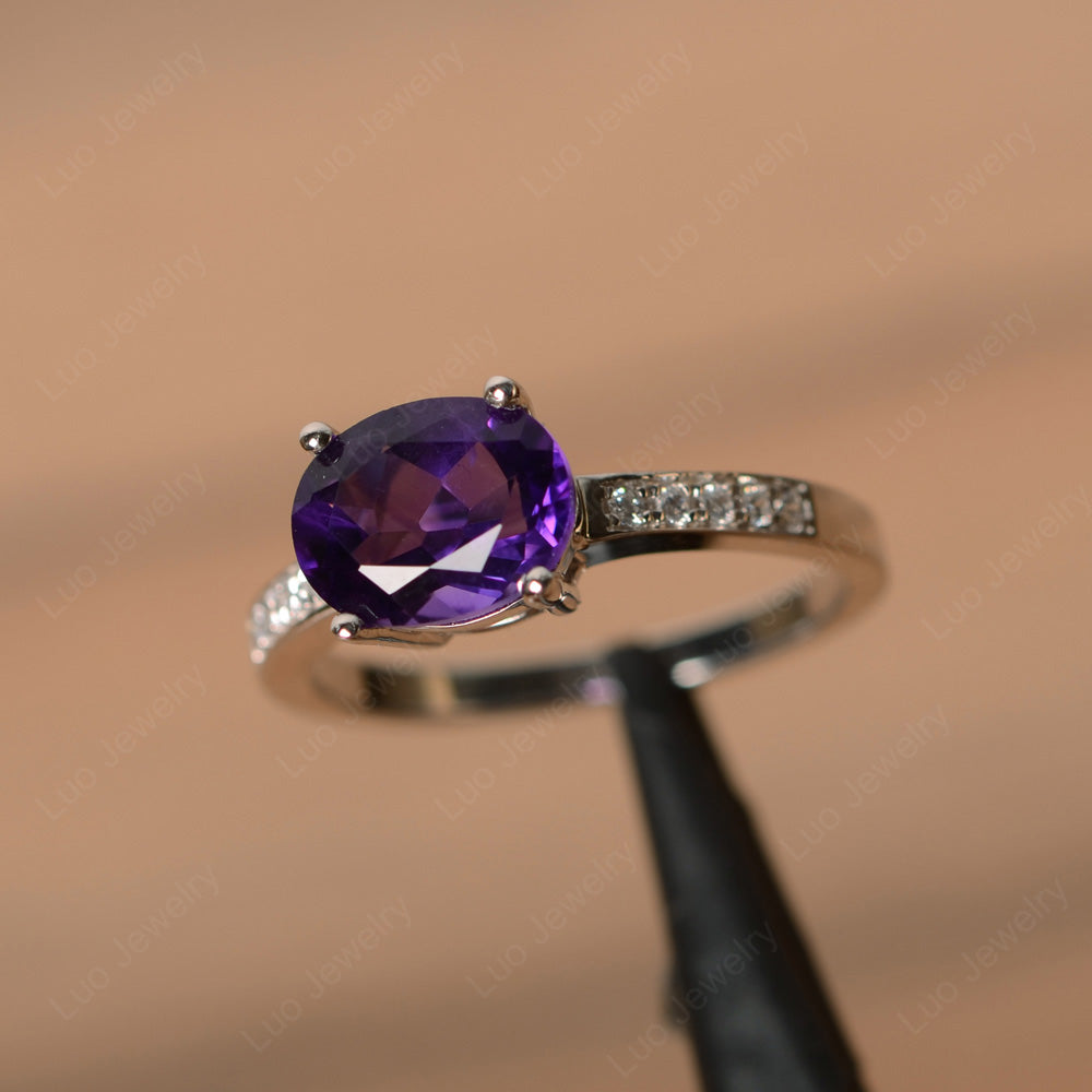 Oval Cut East West Amethyst Wedding Ring - LUO Jewelry