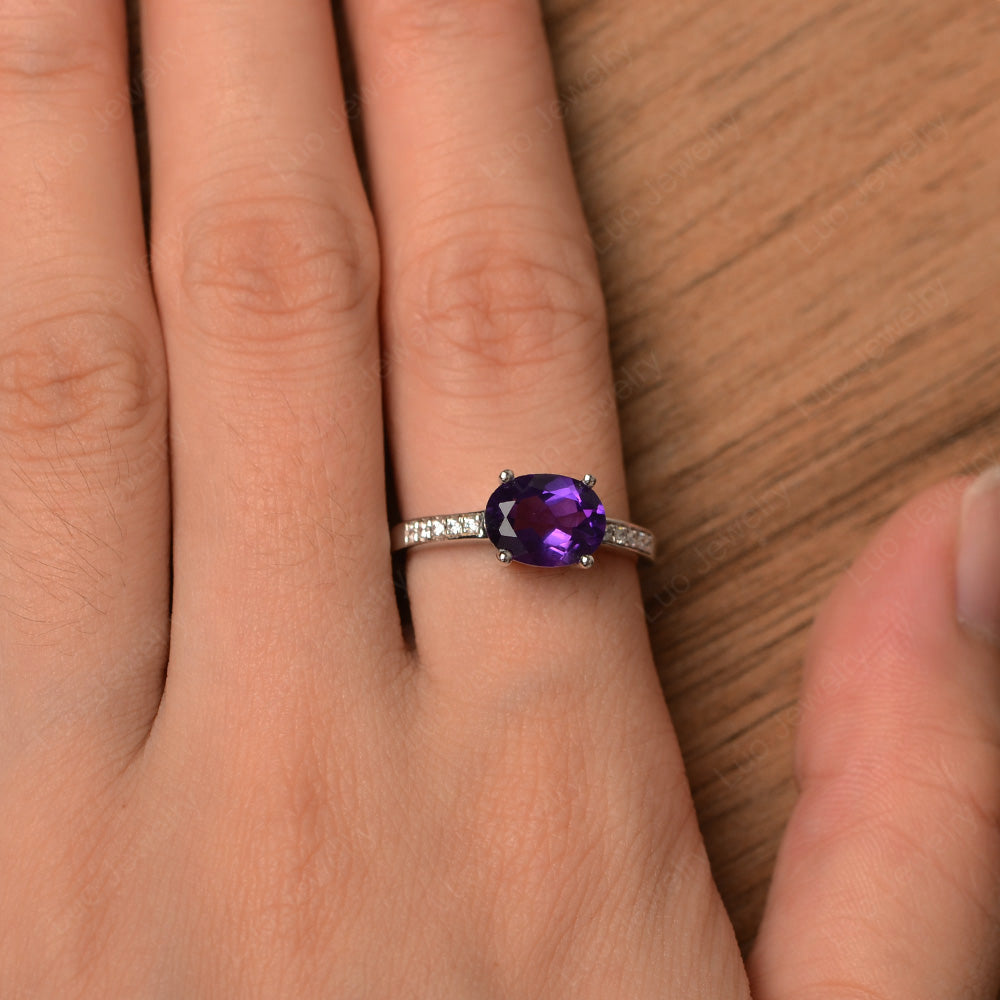 Oval Cut East West Amethyst Wedding Ring - LUO Jewelry