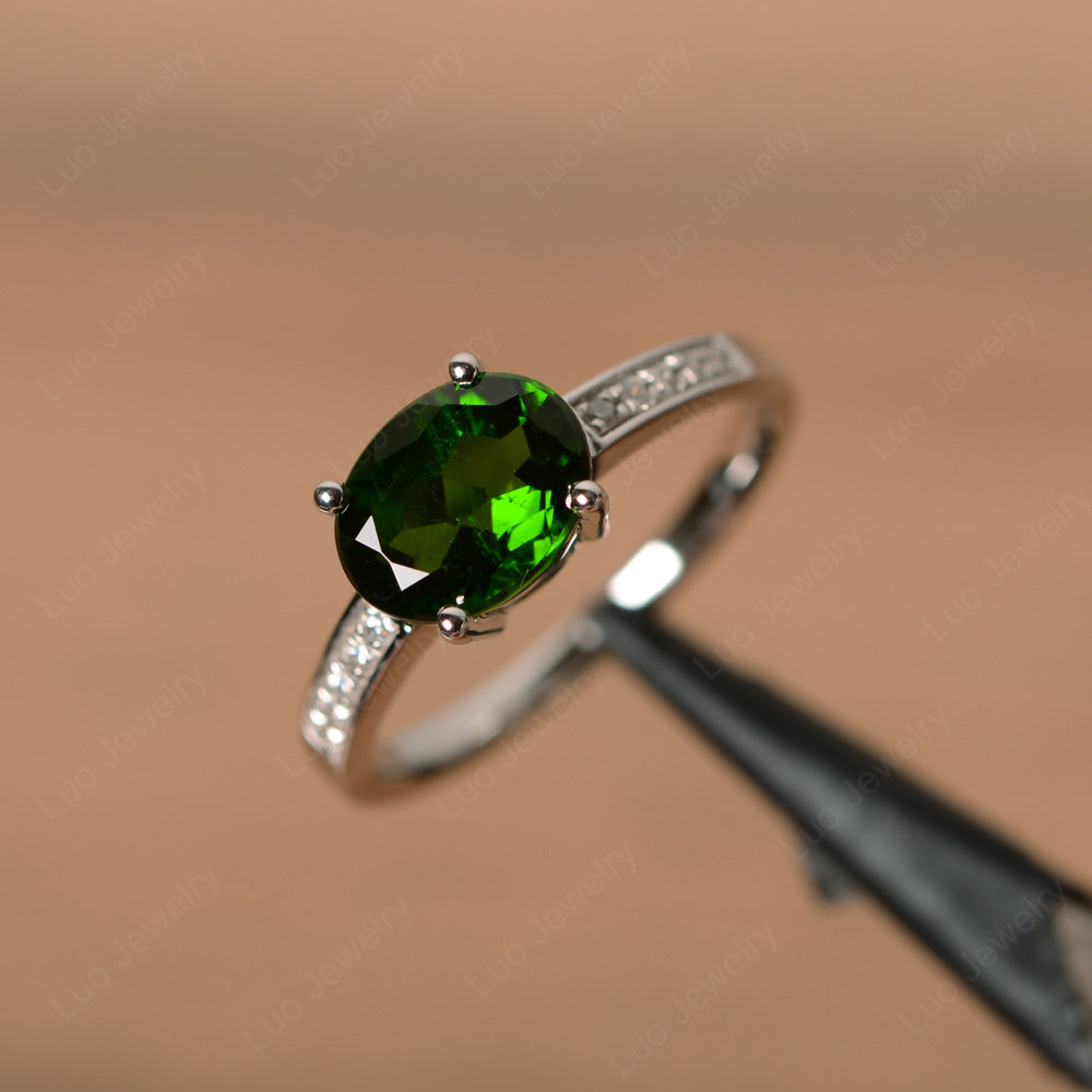 Oval Cut East West Diopside Wedding Ring - LUO Jewelry