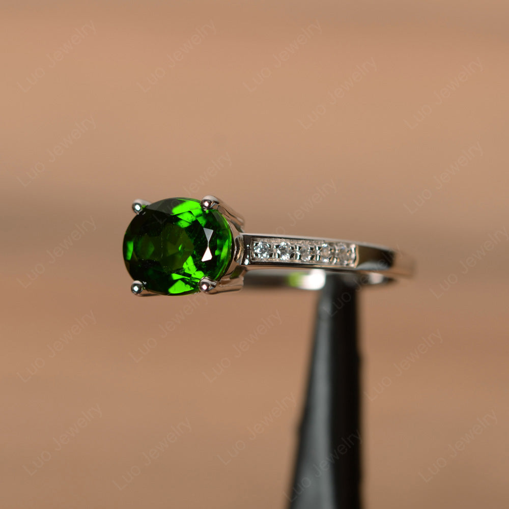 Oval Cut East West Diopside Wedding Ring - LUO Jewelry