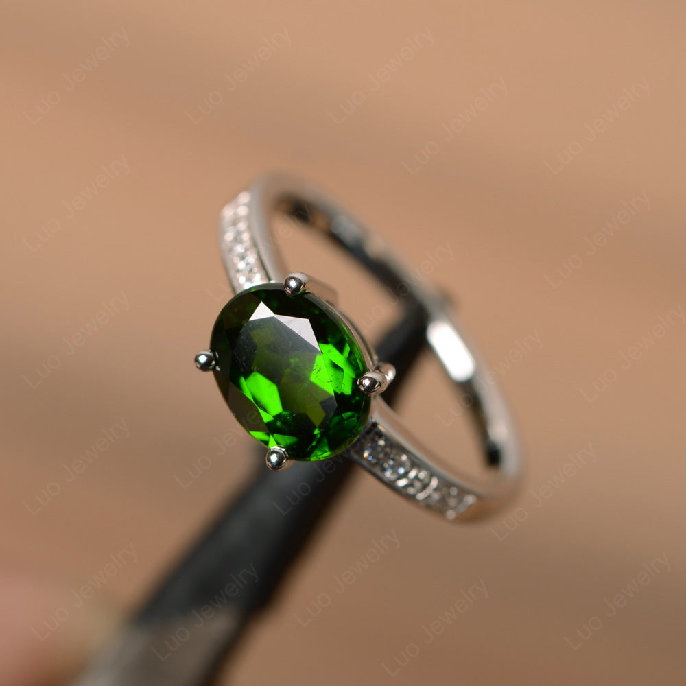 Oval Cut East West Diopside Wedding Ring - LUO Jewelry