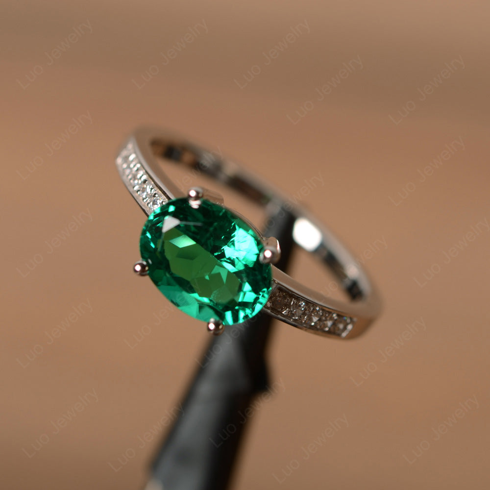Oval Cut East West Lab Emerald Wedding Ring - LUO Jewelry