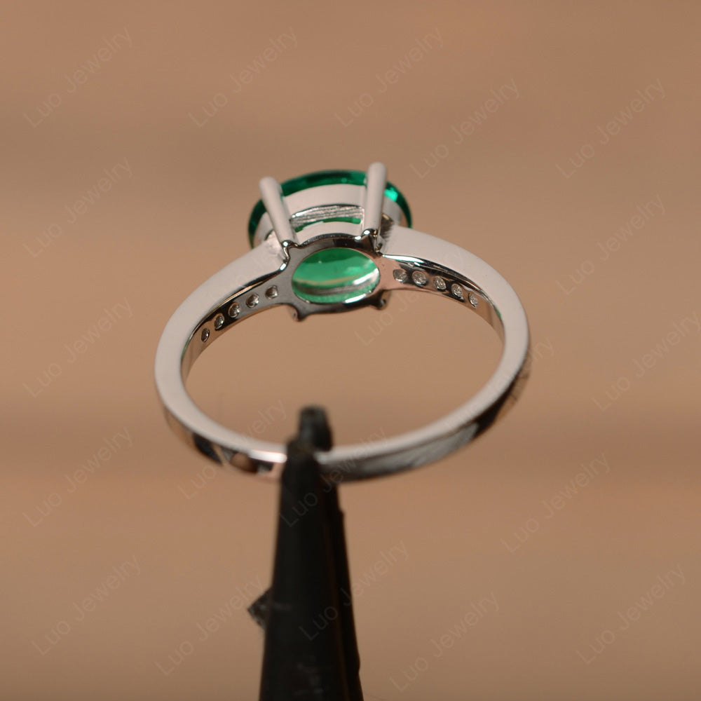 Oval Cut East West Lab Emerald Wedding Ring - LUO Jewelry