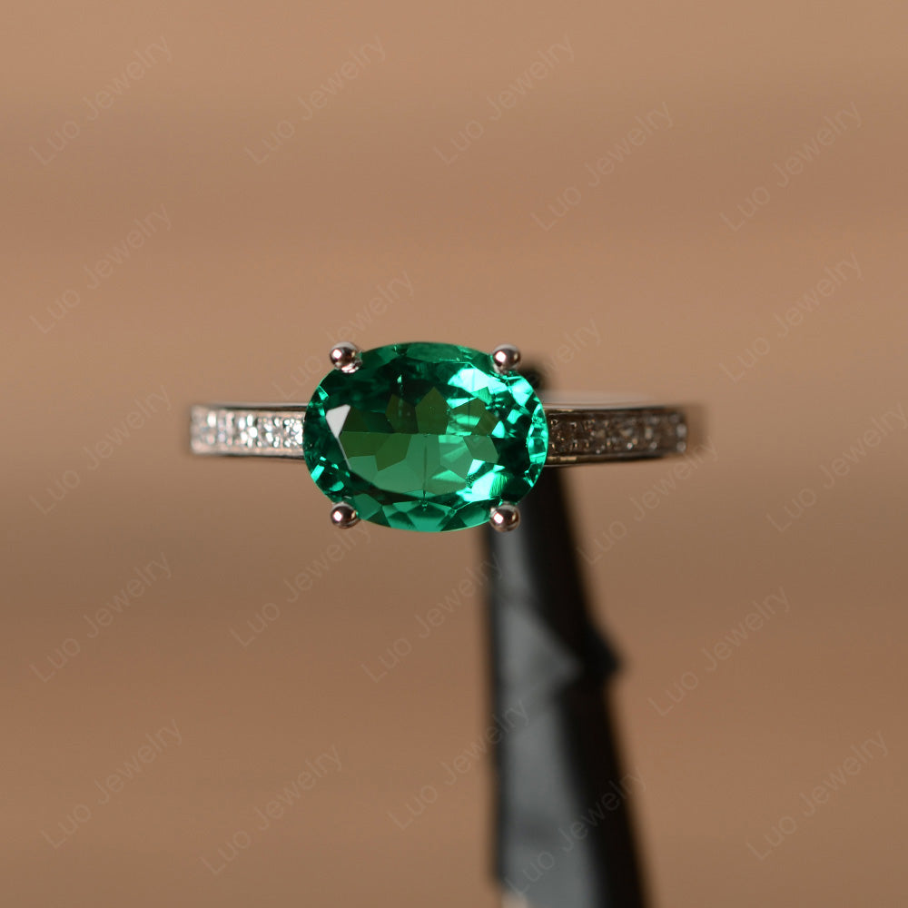 Oval Cut East West Lab Emerald Wedding Ring - LUO Jewelry