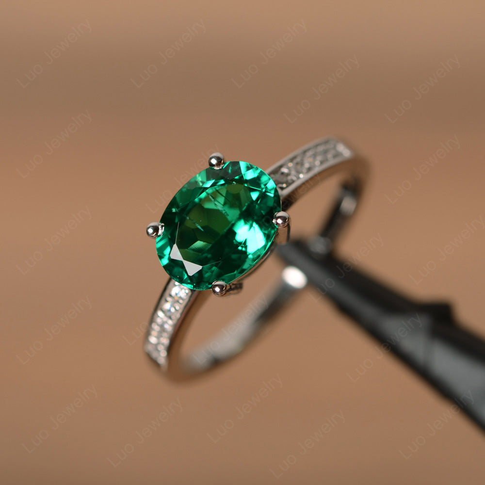 Oval Cut East West Lab Emerald Wedding Ring - LUO Jewelry