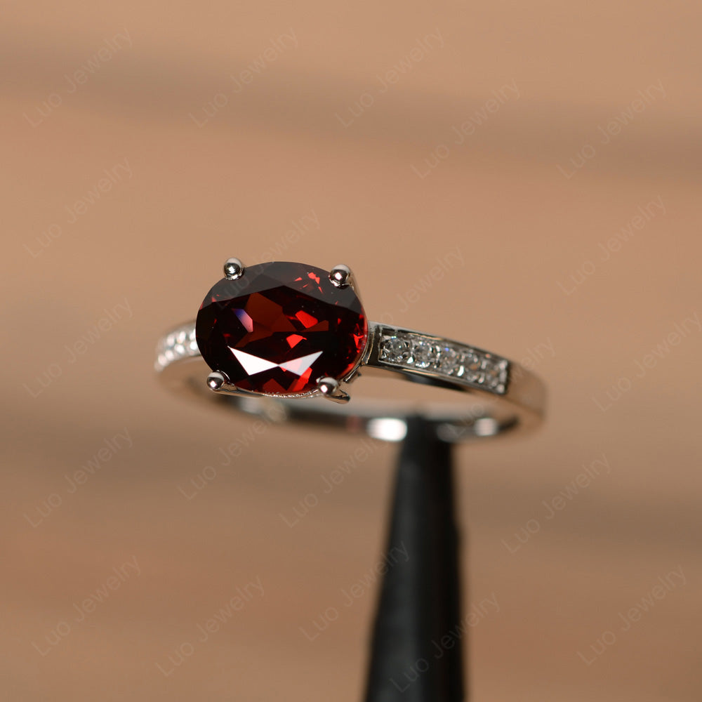 Oval Cut East West Garnet Wedding Ring - LUO Jewelry