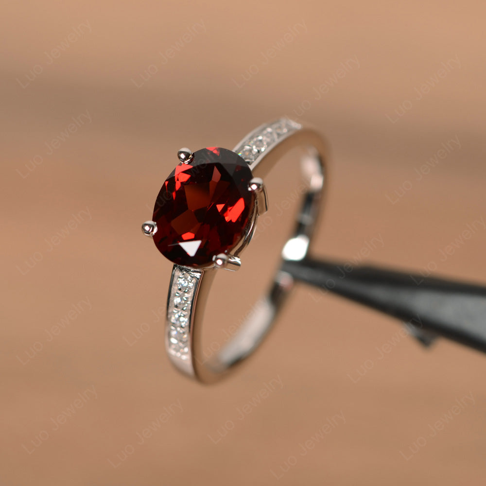 Oval Cut East West Garnet Wedding Ring - LUO Jewelry