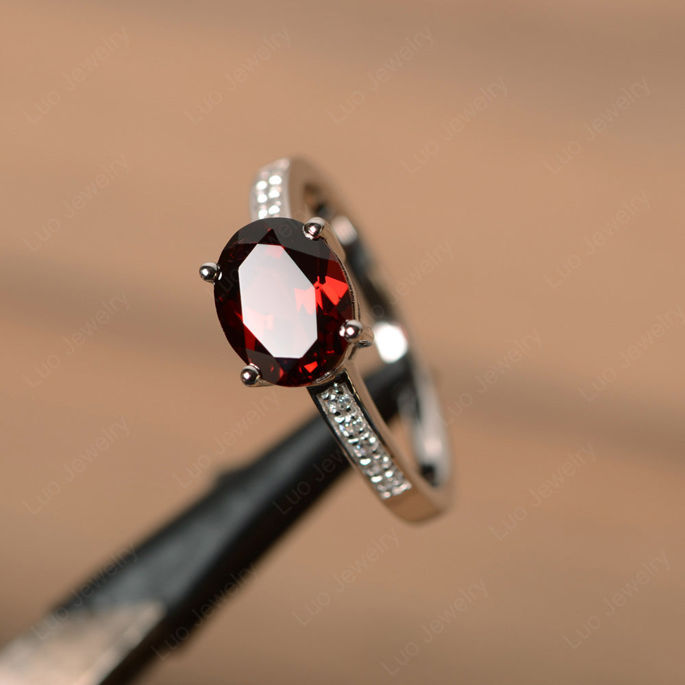 Oval Cut East West Garnet Wedding Ring - LUO Jewelry