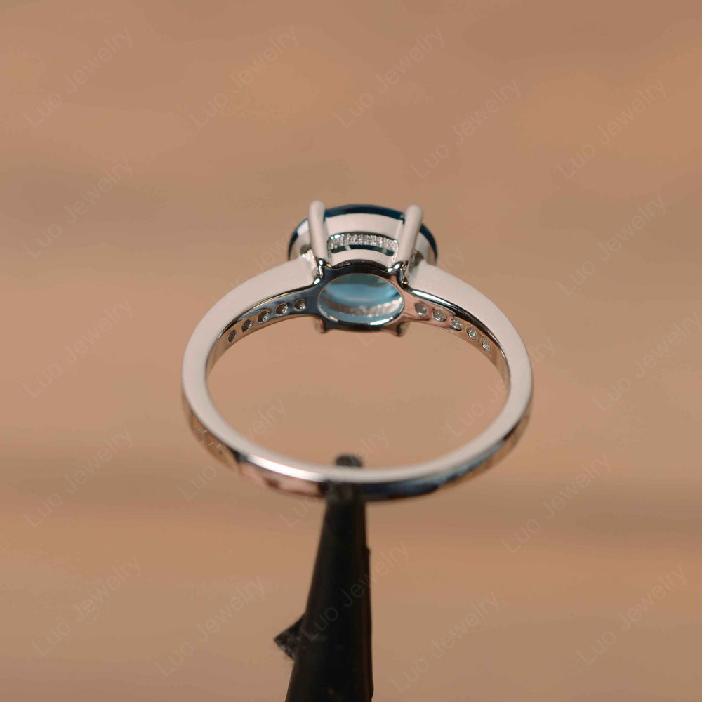 Oval Cut East West London Blue Topaz Wedding Ring - LUO Jewelry