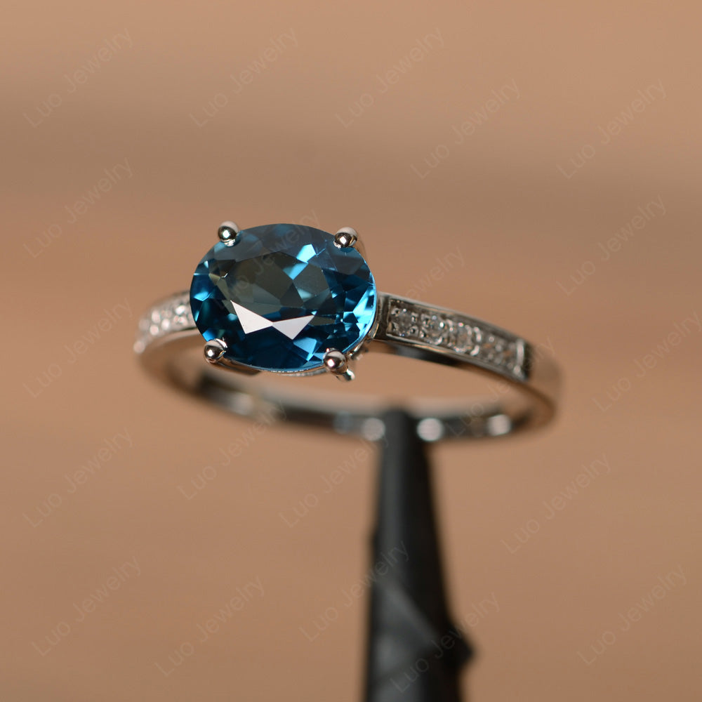 Oval Cut East West London Blue Topaz Wedding Ring - LUO Jewelry