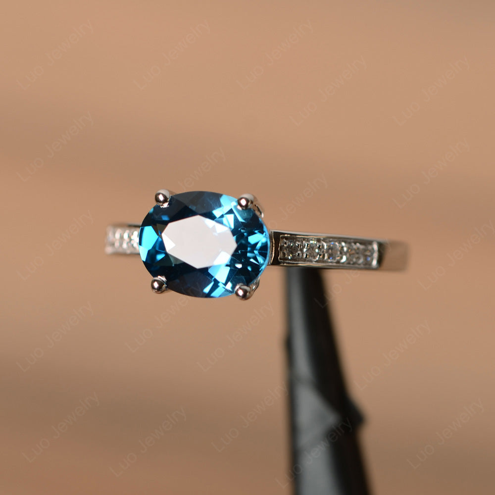 Oval Cut East West London Blue Topaz Wedding Ring - LUO Jewelry