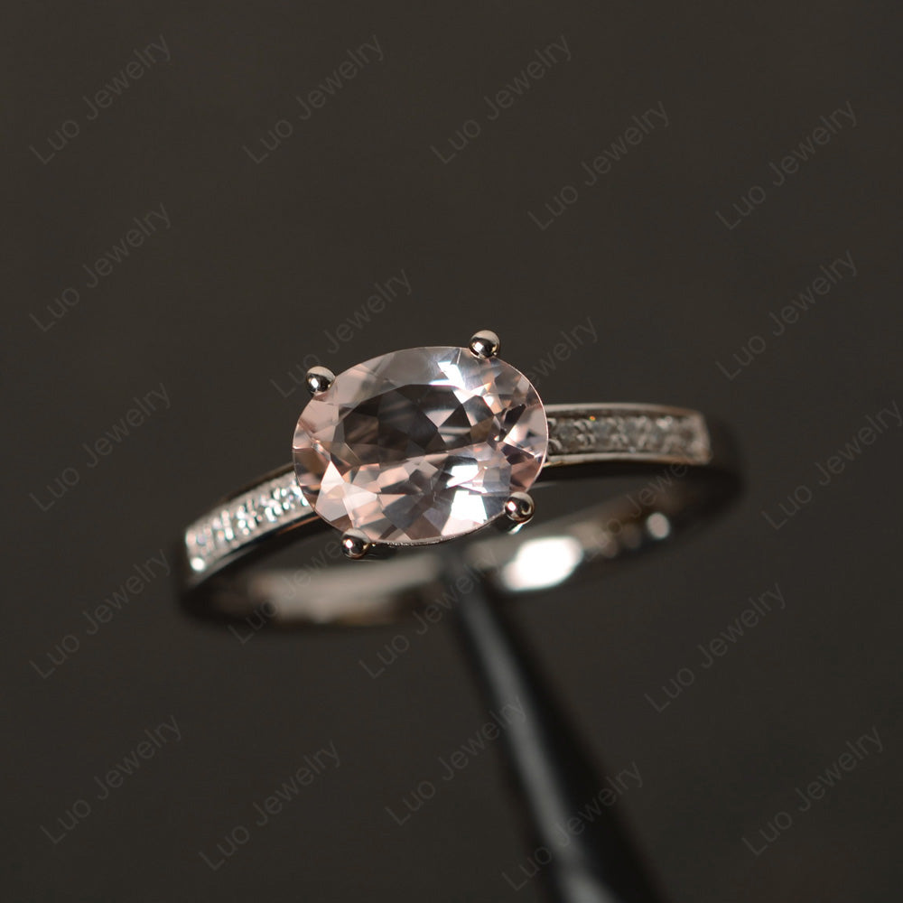 Oval Cut East West Morganite Wedding Ring - LUO Jewelry