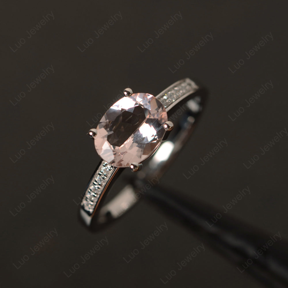 Oval Cut East West Morganite Wedding Ring - LUO Jewelry