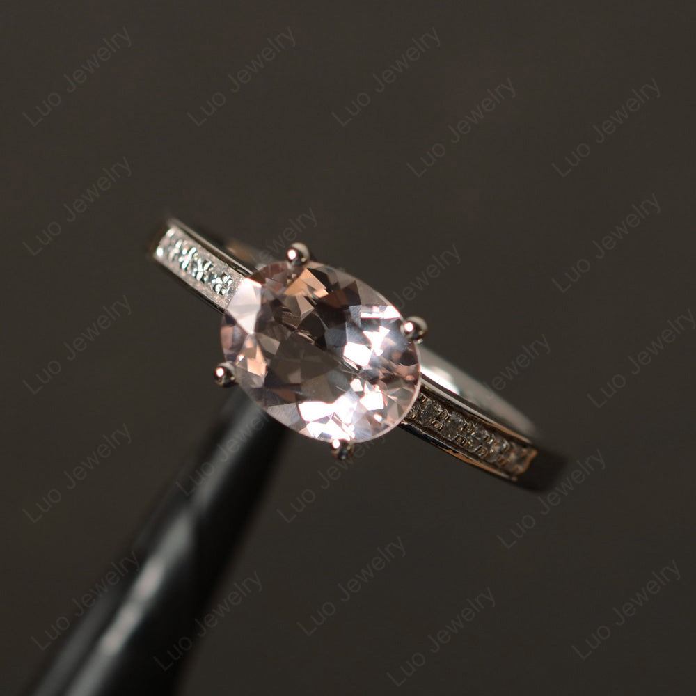 Oval Cut East West Morganite Wedding Ring - LUO Jewelry