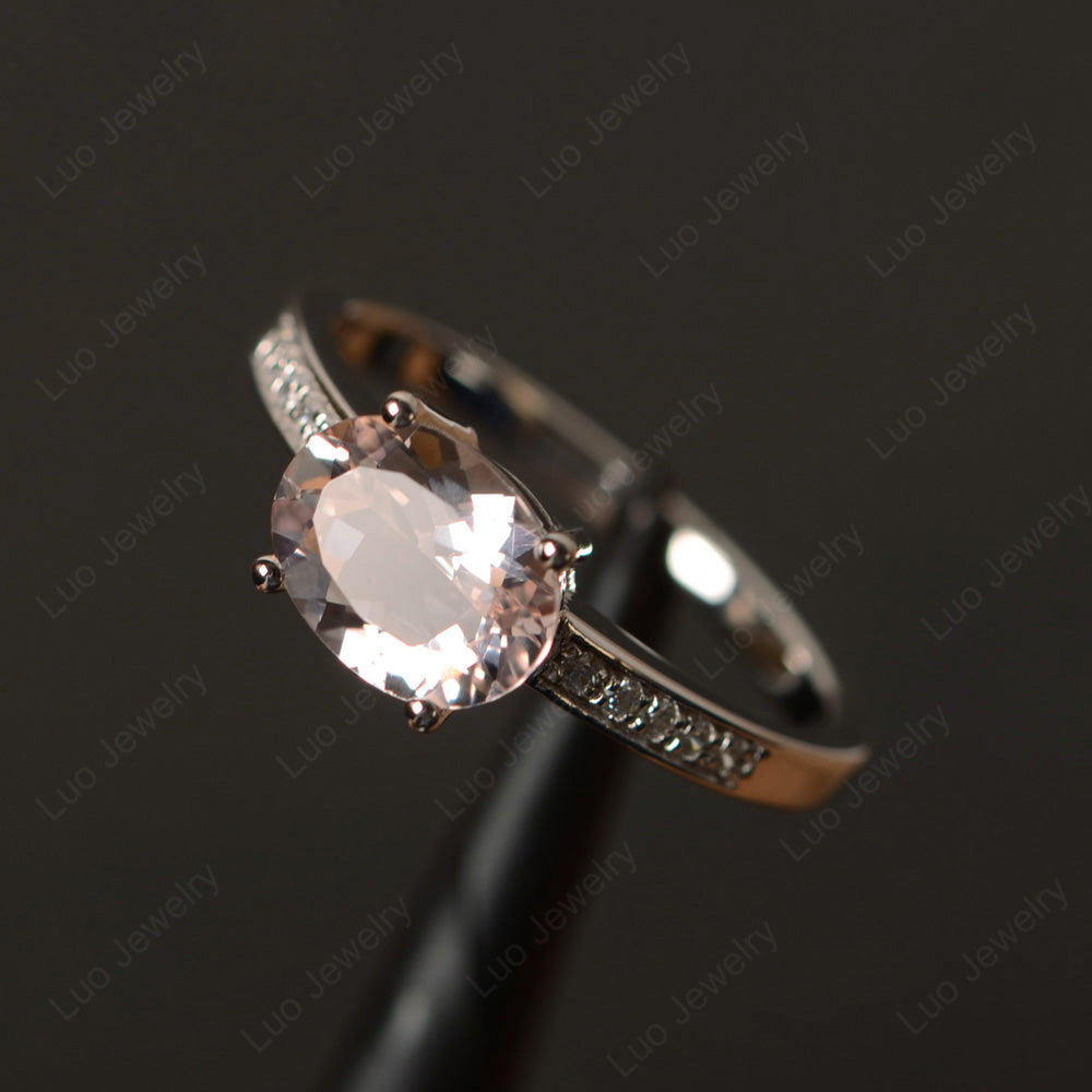 Oval Cut East West Morganite Wedding Ring - LUO Jewelry
