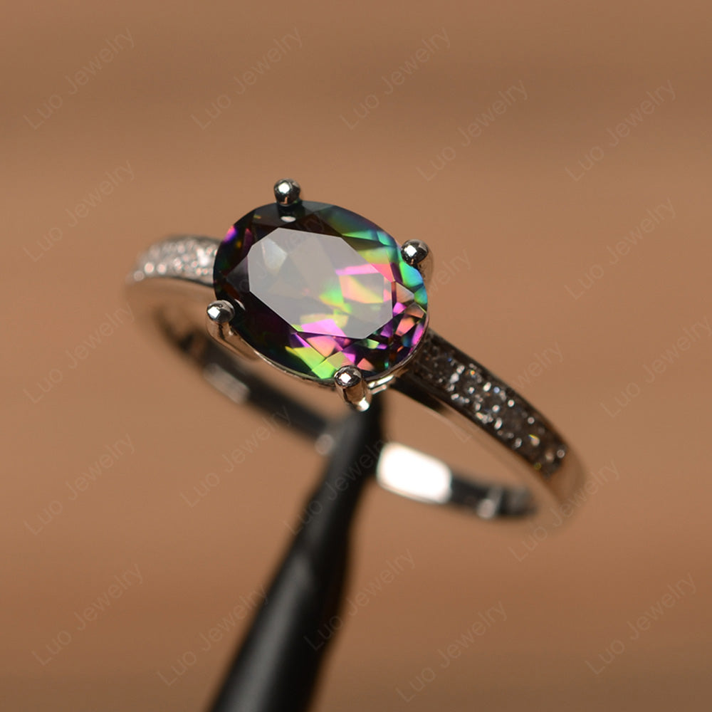 Oval Cut East West Mystic Topaz Wedding Ring - LUO Jewelry