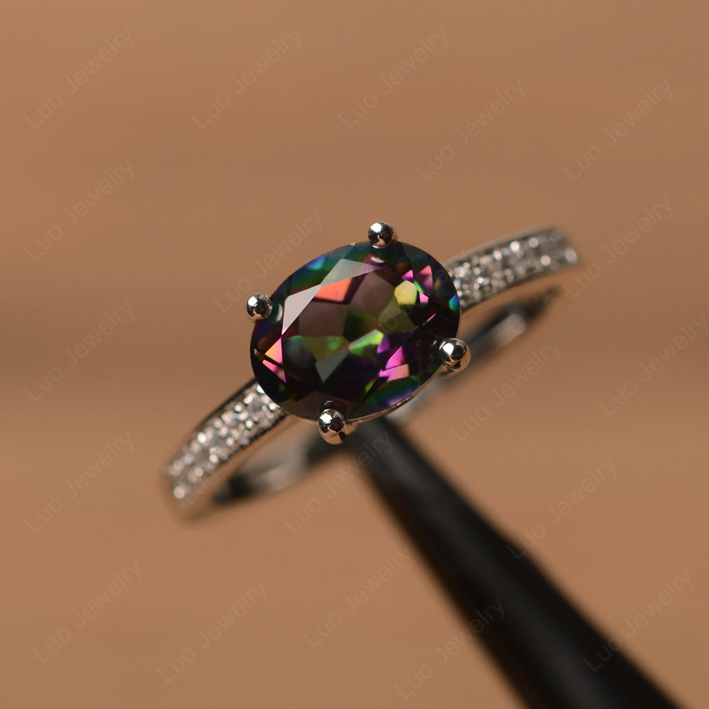 Oval Cut East West Mystic Topaz Wedding Ring - LUO Jewelry