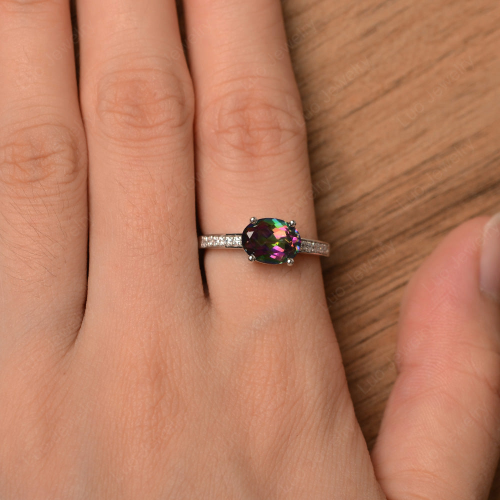 Oval Cut East West Mystic Topaz Wedding Ring - LUO Jewelry