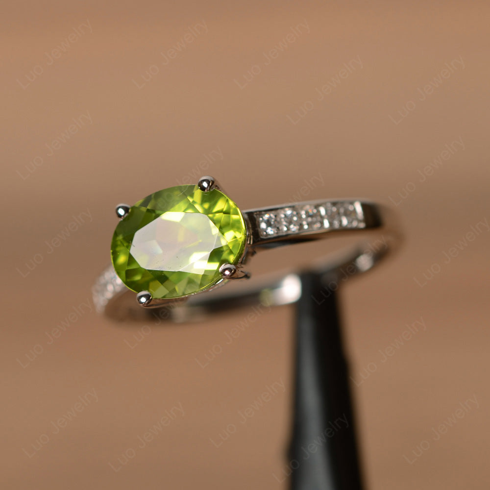 Oval Cut East West Peridot Wedding Ring - LUO Jewelry