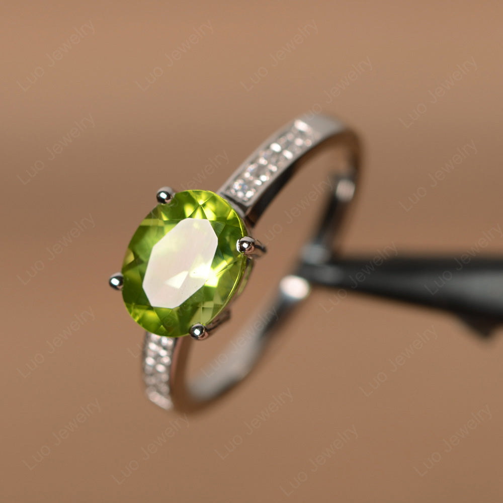 Oval Cut East West Peridot Wedding Ring - LUO Jewelry