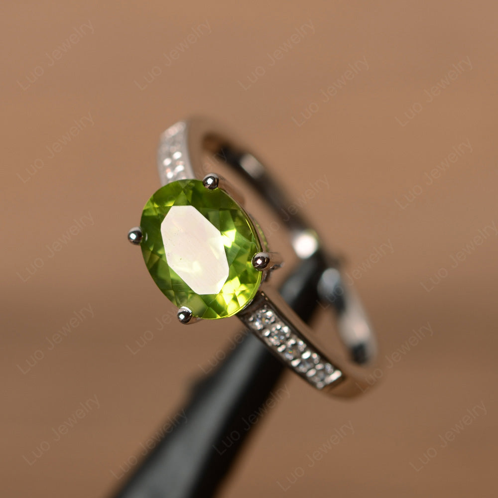 Oval Cut East West Peridot Wedding Ring - LUO Jewelry