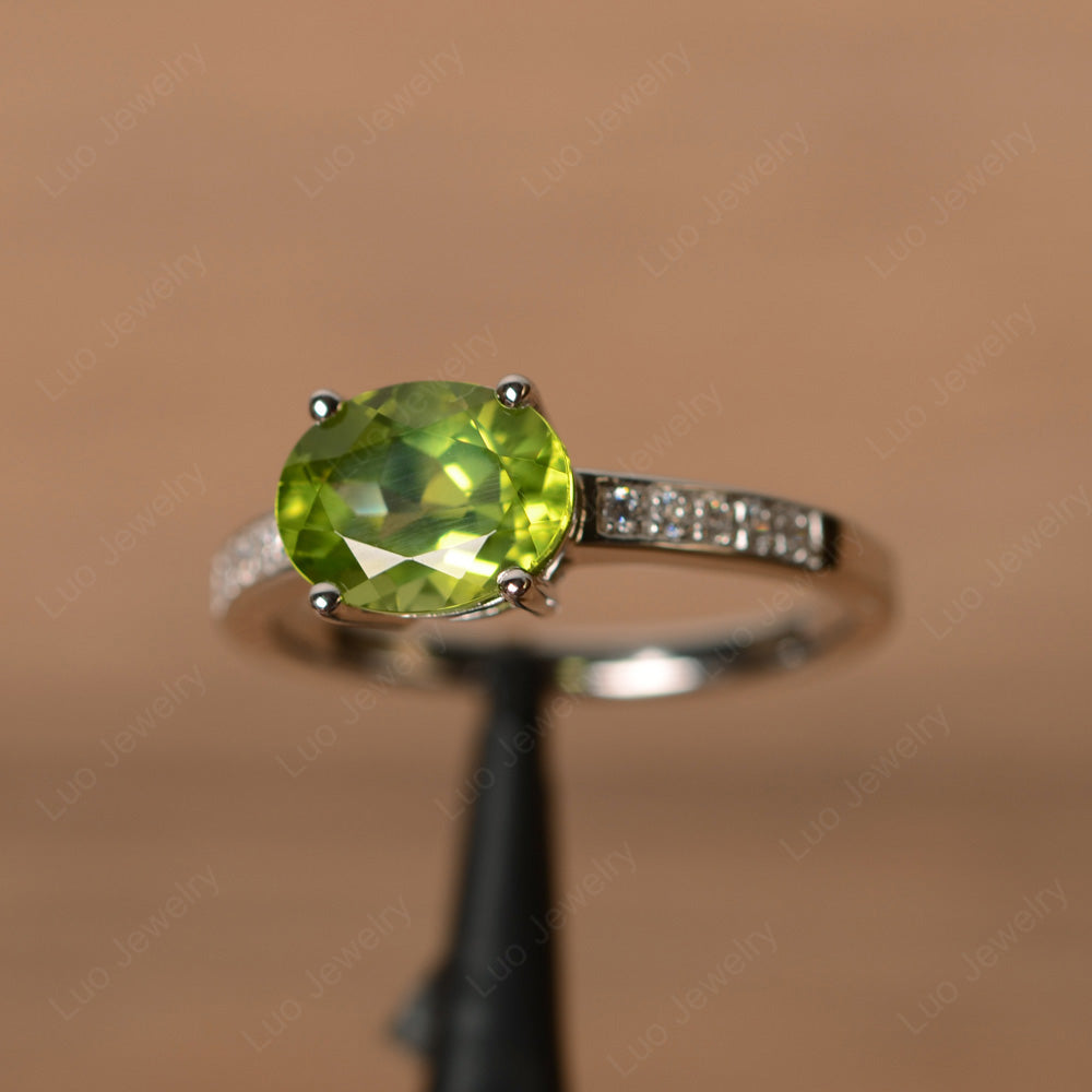 Oval Cut East West Peridot Wedding Ring - LUO Jewelry